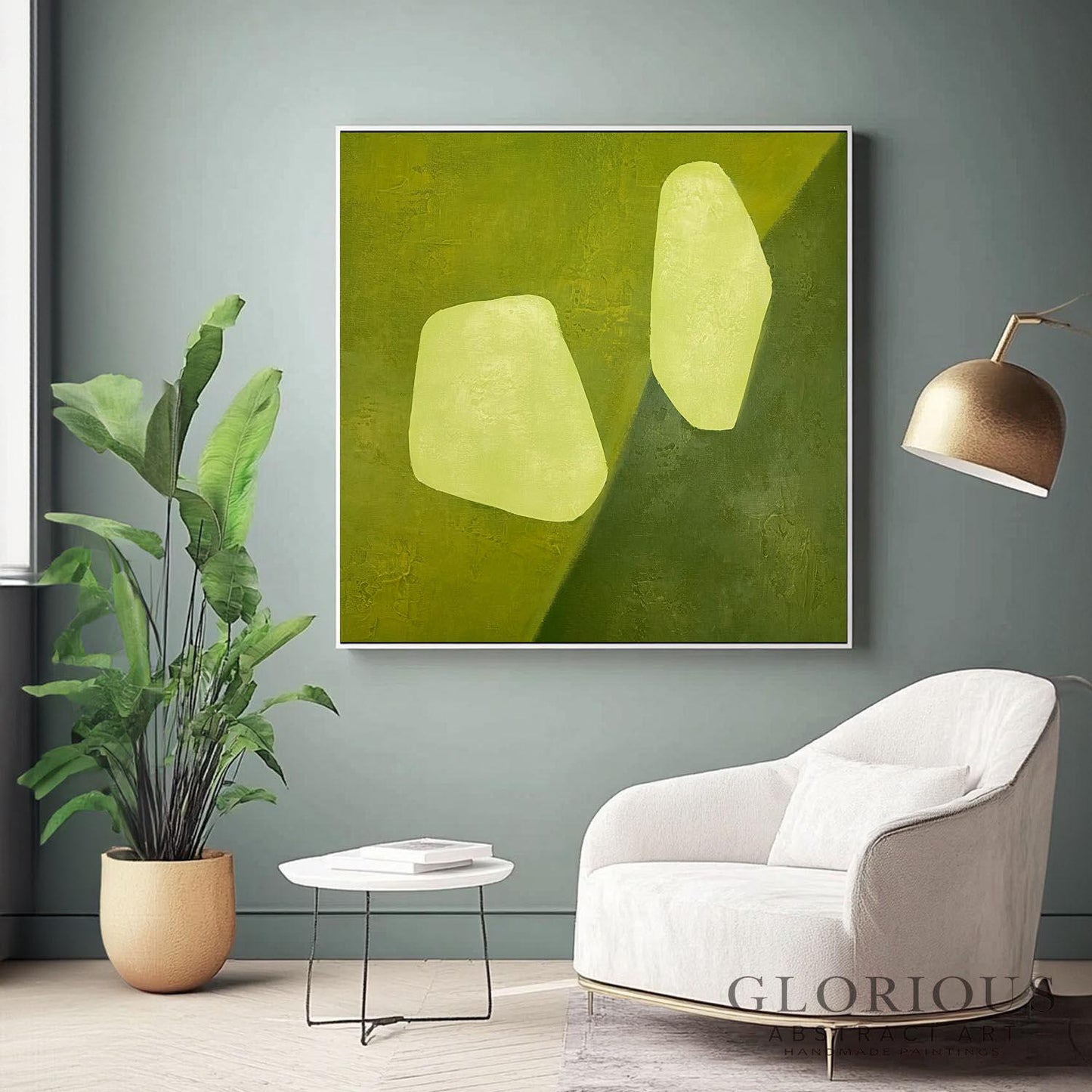 Sage Green Abstract Wall Art, Minimalist Canvas Painting, Modern Geometric Art, Large Textured Artwork for Living Room, Contemporary Decor