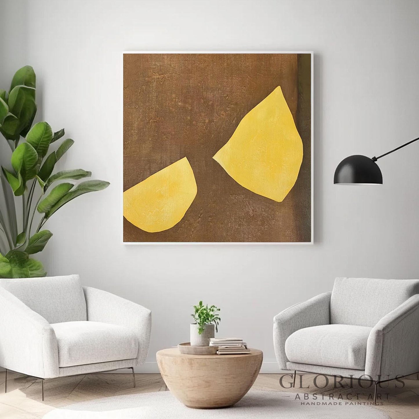Brown and Gold Abstract Wall Art, Minimalist Geometric Canvas Painting, Modern Earth Tone Wall Decor, Large Living Room Art