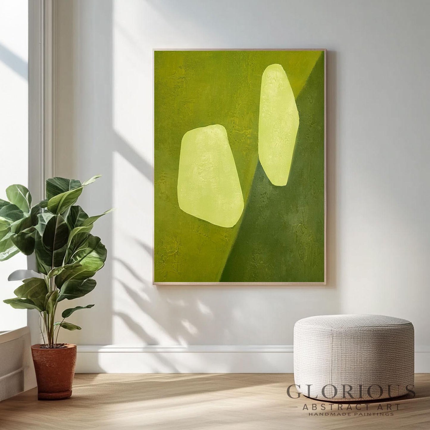 Sage Green Abstract Wall Art, Minimalist Canvas Painting, Modern Geometric Art, Large Textured Artwork for Living Room, Contemporary Decor