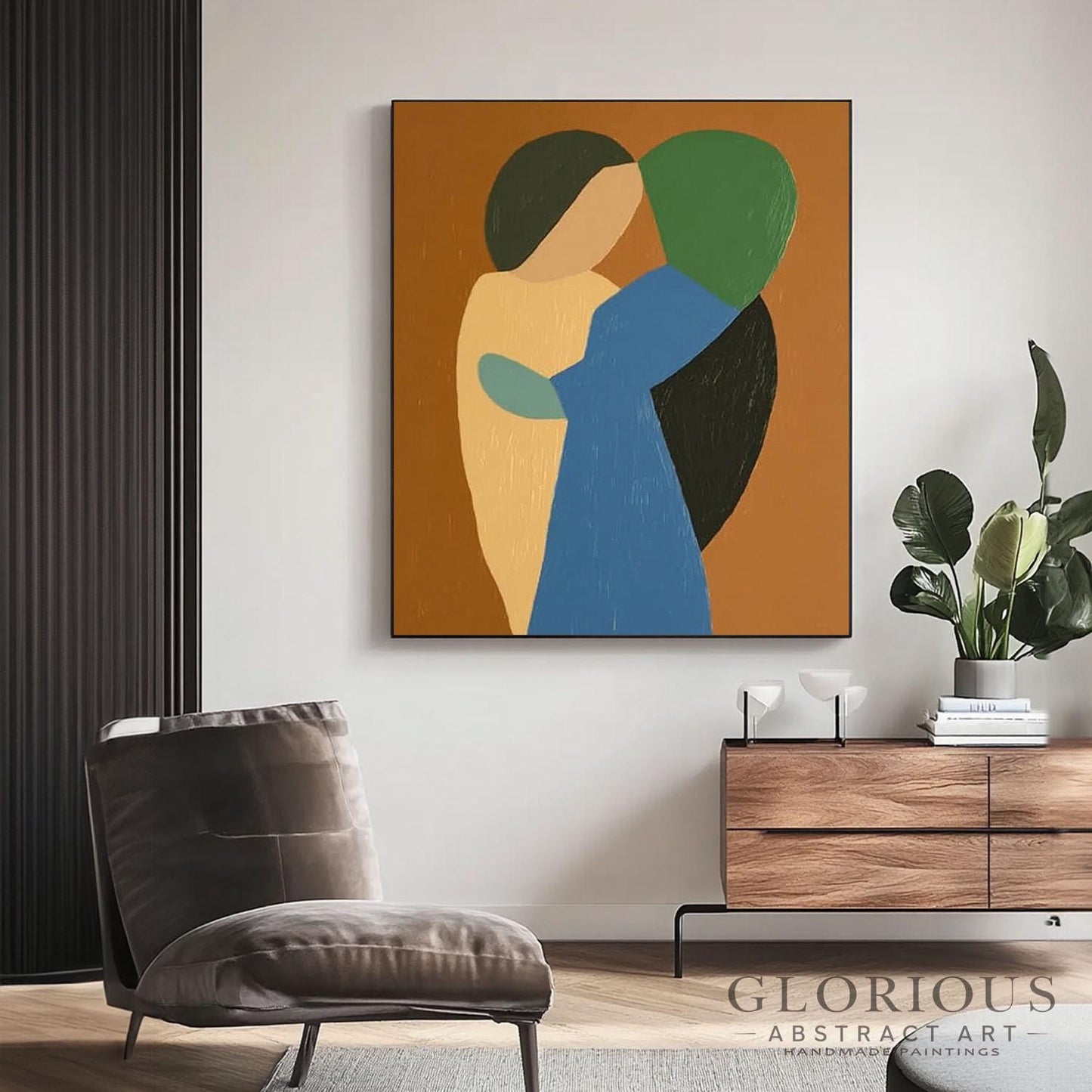 Blue Green Abstract Wall Art, Modern Geometric Painting, Minimalist Shapes Canvas Art, Earth Tone Decor, Original Acrylic Painting, Room Art