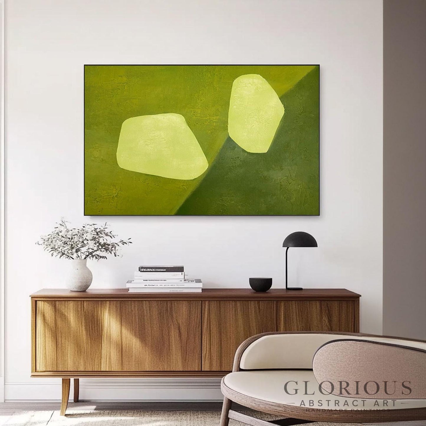 Sage Green Abstract Wall Art, Minimalist Canvas Painting, Modern Geometric Art, Large Textured Artwork for Living Room, Contemporary Decor