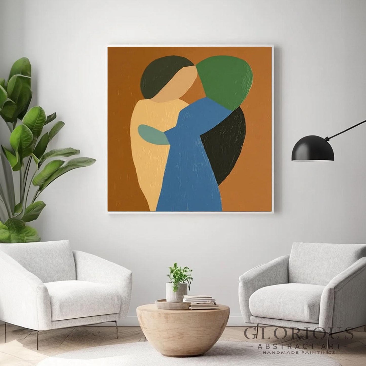 Blue Green Abstract Wall Art, Modern Geometric Painting, Minimalist Shapes Canvas Art, Earth Tone Decor, Original Acrylic Painting, Room Art