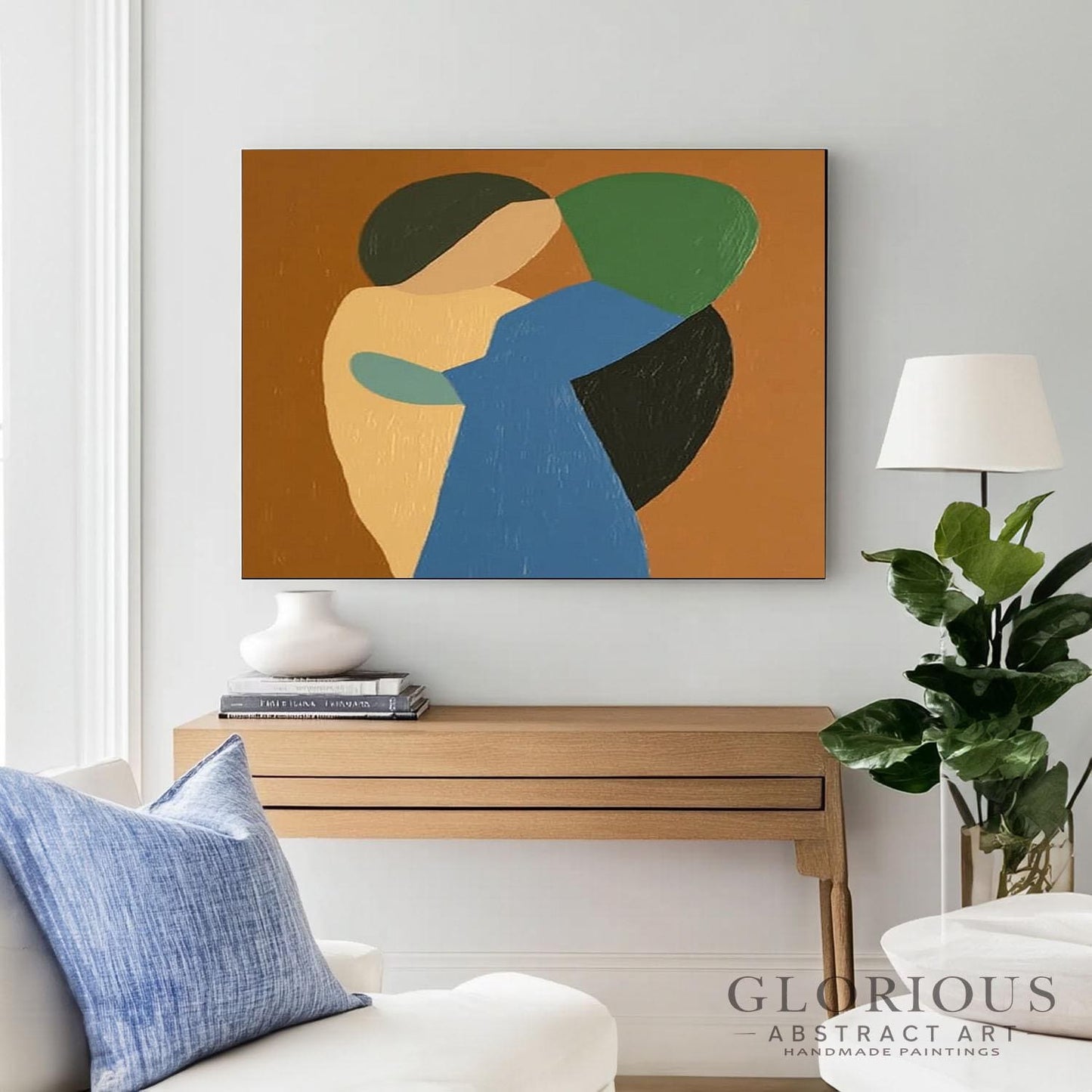 Blue Green Abstract Wall Art, Modern Geometric Painting, Minimalist Shapes Canvas Art, Earth Tone Decor, Original Acrylic Painting, Room Art