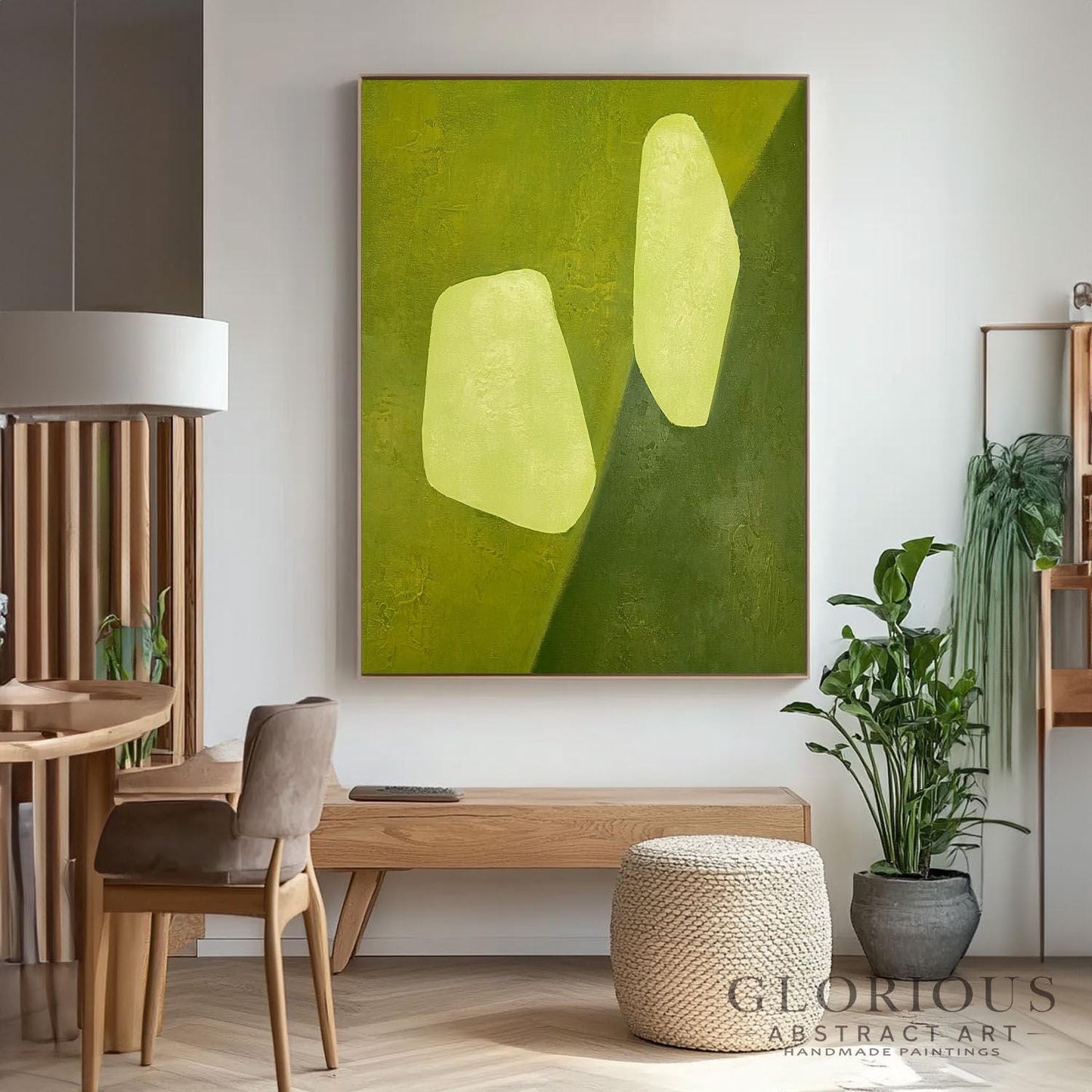 Sage Green Abstract Wall Art, Minimalist Canvas Painting, Modern Geometric Art, Large Textured Artwork for Living Room, Contemporary Decor