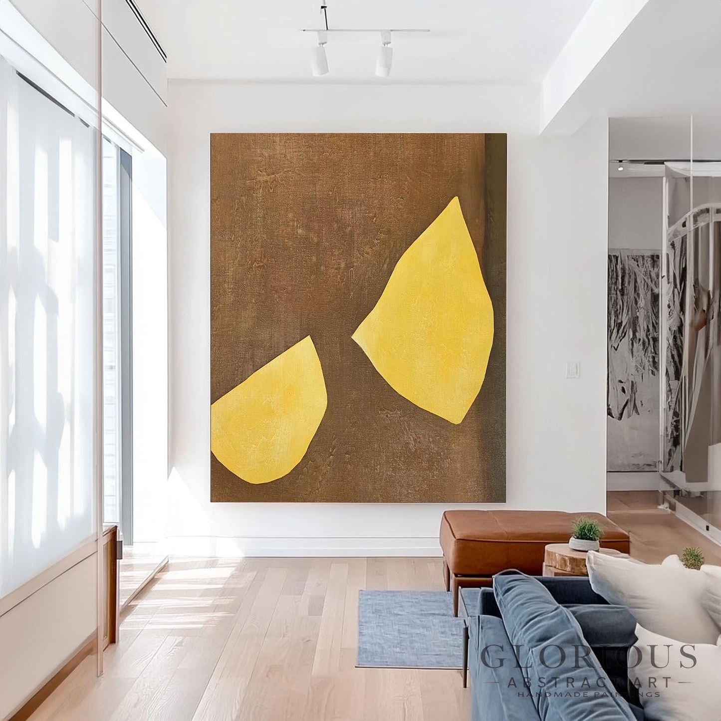 Brown and Gold Abstract Wall Art, Minimalist Geometric Canvas Painting, Modern Earth Tone Wall Decor, Large Living Room Art