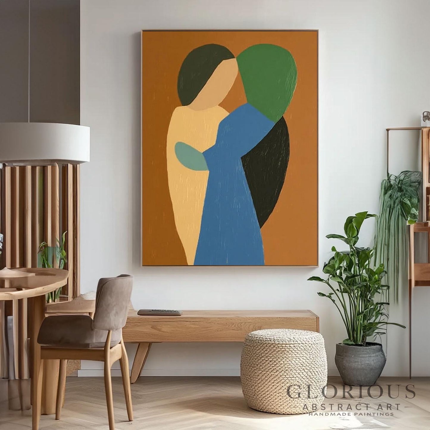 Blue Green Abstract Wall Art, Modern Geometric Painting, Minimalist Shapes Canvas Art, Earth Tone Decor, Original Acrylic Painting, Room Art