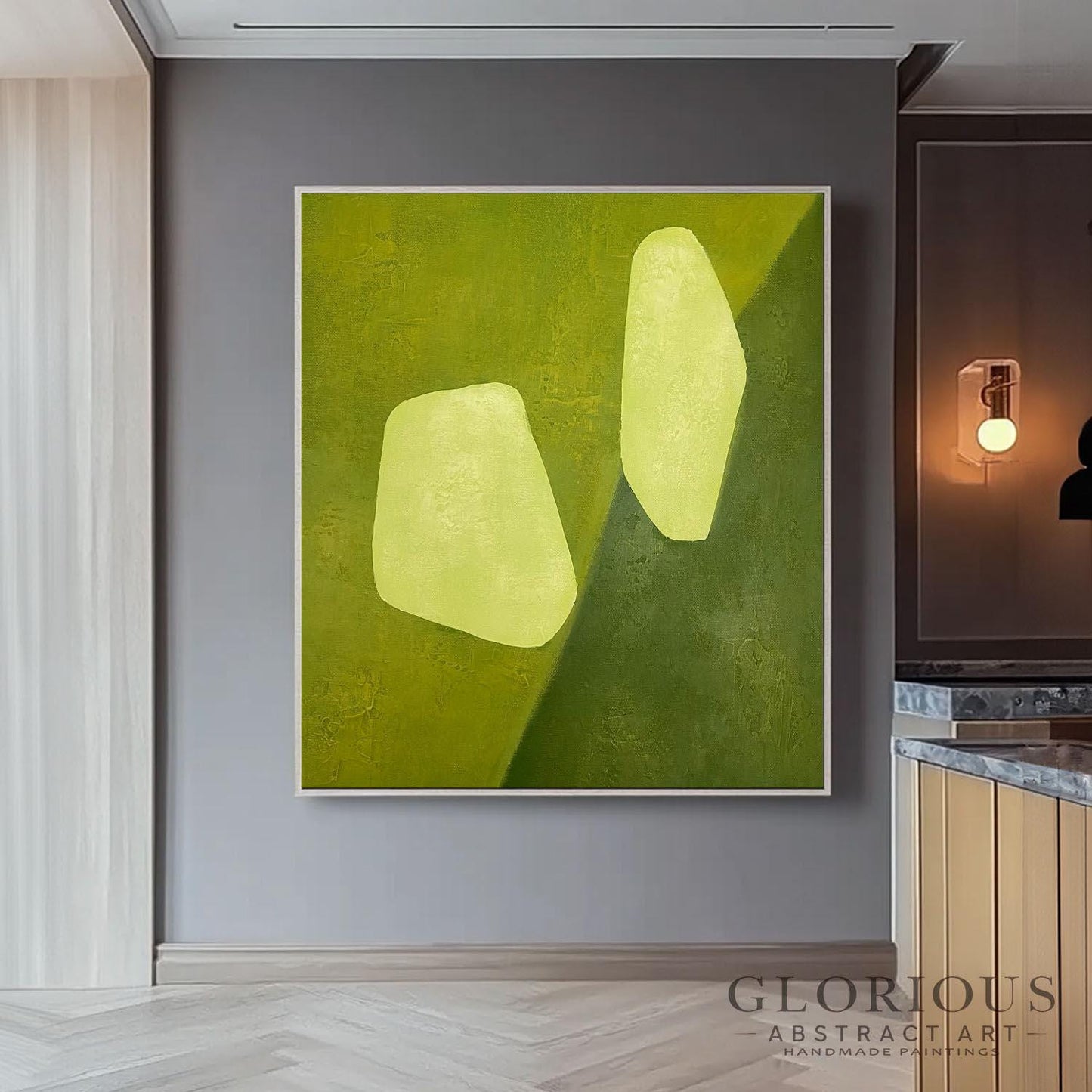 Sage Green Abstract Wall Art, Minimalist Canvas Painting, Modern Geometric Art, Large Textured Artwork for Living Room, Contemporary Decor