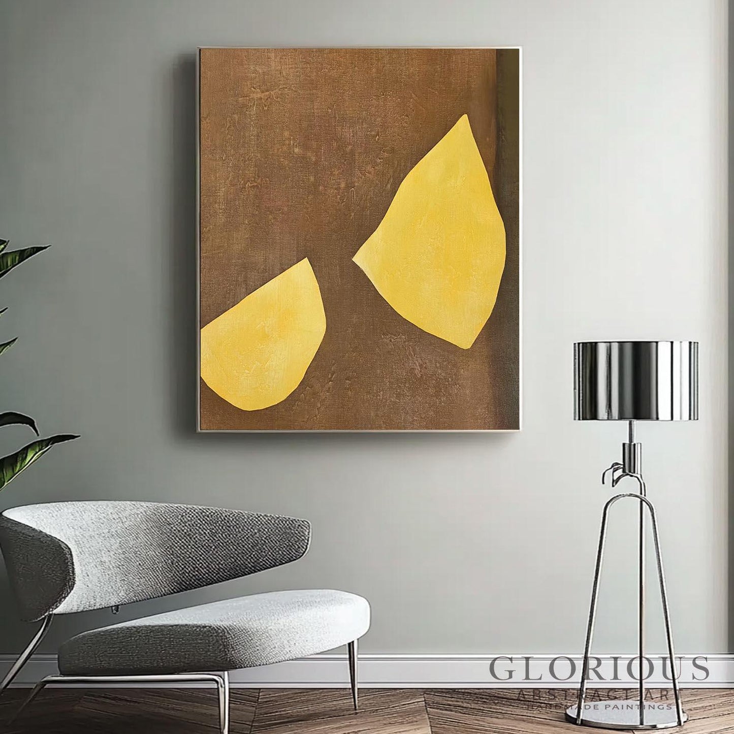 Brown and Gold Abstract Wall Art, Minimalist Geometric Canvas Painting, Modern Earth Tone Wall Decor, Large Living Room Art