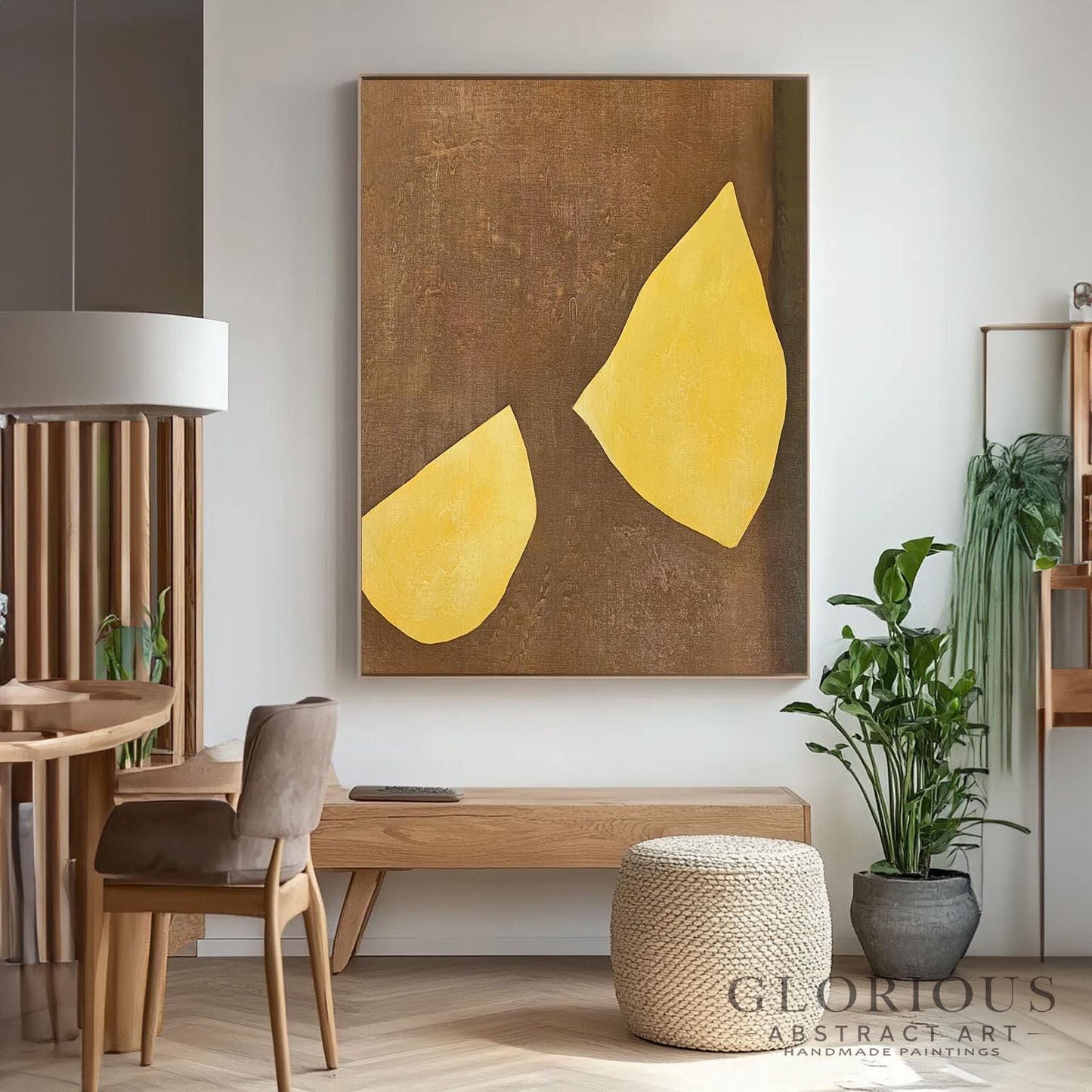 Brown and Gold Abstract Wall Art, Minimalist Geometric Canvas Painting, Modern Earth Tone Wall Decor, Large Living Room Art