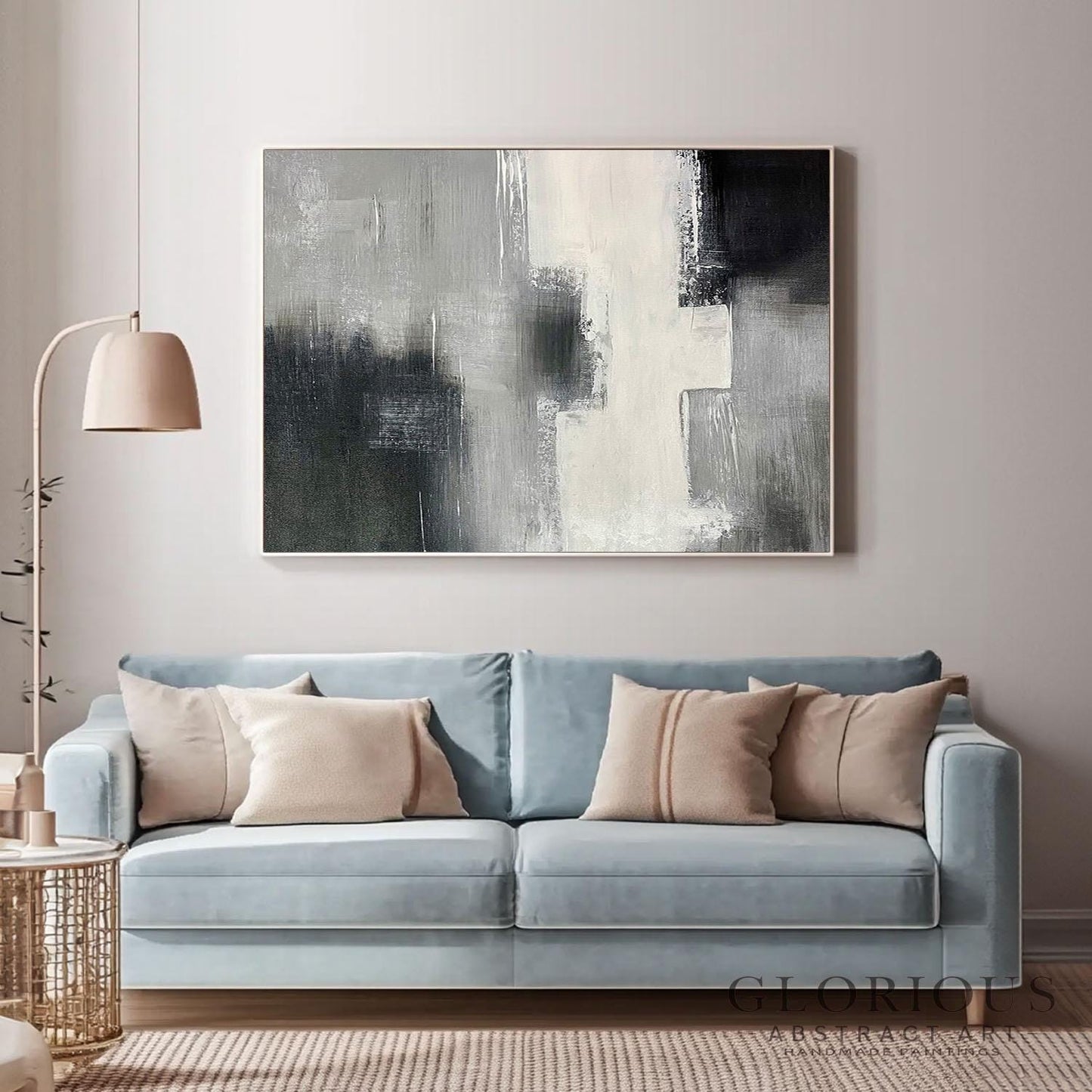 Black and White Abstract Wall Art | Modern Minimalist Canvas Painting | Textured Gray Neutral Wall Decor for Living Room Office Bedroom