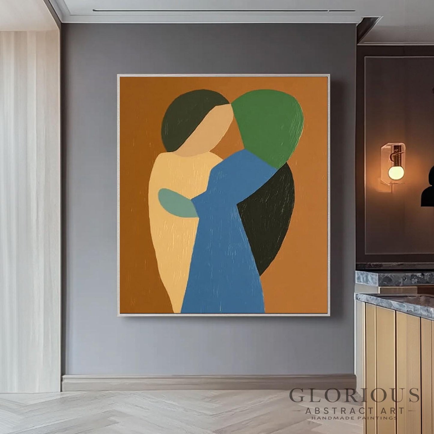 Blue Green Abstract Wall Art, Modern Geometric Painting, Minimalist Shapes Canvas Art, Earth Tone Decor, Original Acrylic Painting, Room Art