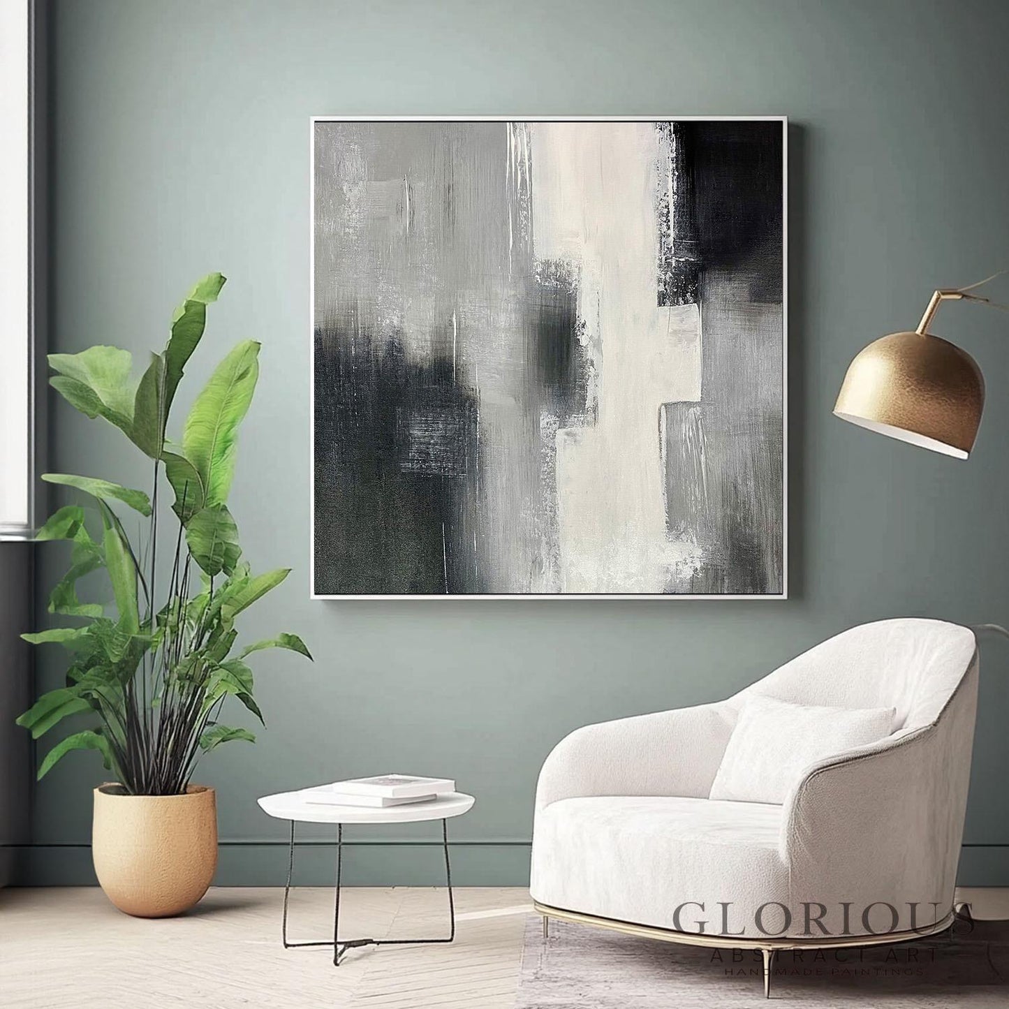 Black and White Abstract Wall Art | Modern Minimalist Canvas Painting | Textured Gray Neutral Wall Decor for Living Room Office Bedroom