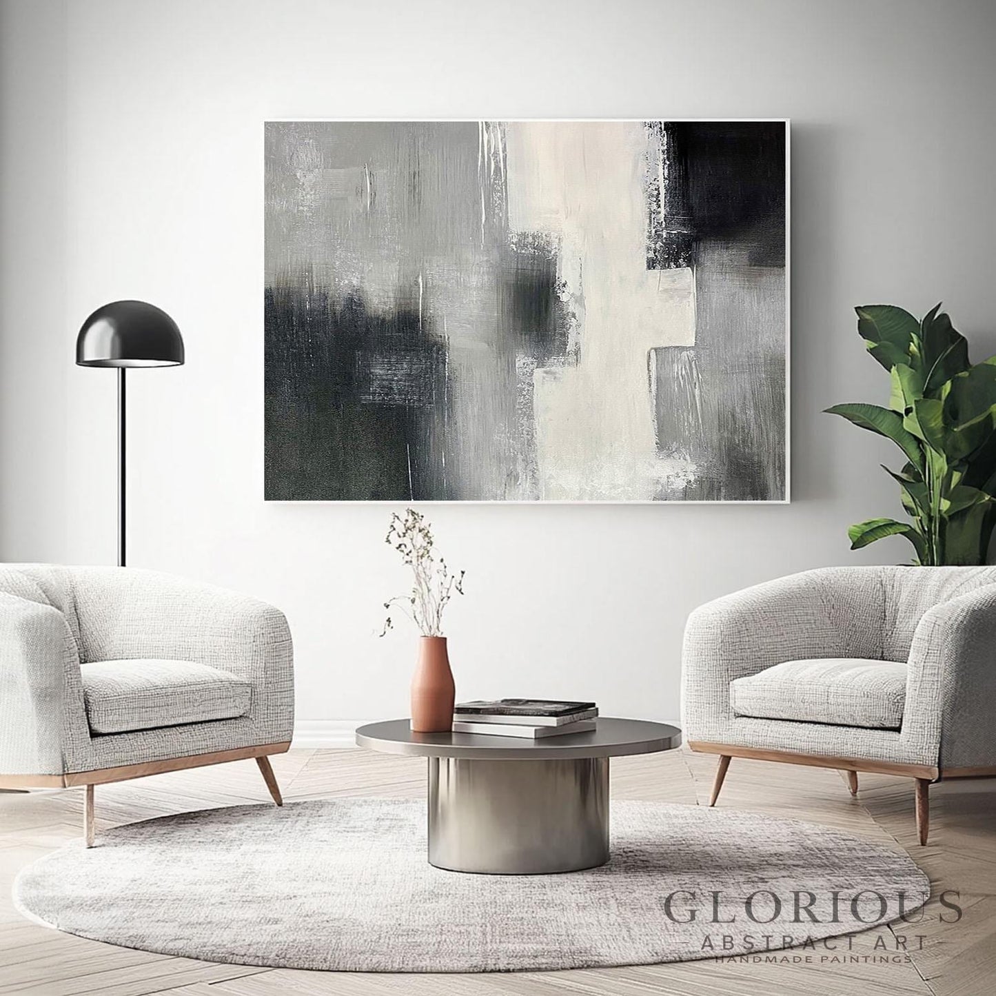 Black and White Abstract Wall Art | Modern Minimalist Canvas Painting | Textured Gray Neutral Wall Decor for Living Room Office Bedroom