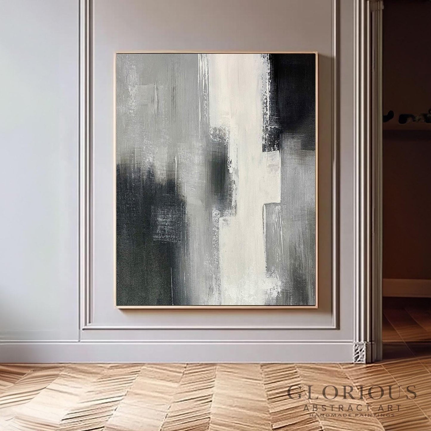 Black and White Abstract Wall Art | Modern Minimalist Canvas Painting | Textured Gray Neutral Wall Decor for Living Room Office Bedroom
