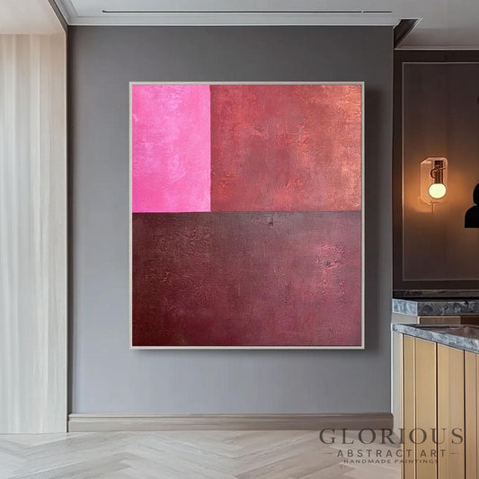 Pink Burgundy Abstract Wall Art, Modern Minimalist Painting, Large Color Block Canvas, Contemporary Home Decor, Living Room Bedroom Art
