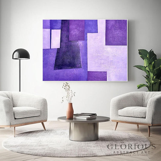 Purple Abstract Wall Art, Lavender Geometric Painting, Modern Canvas Art, Textured Acrylic Painting, Bedroom Wall Decor, Living Room Decor