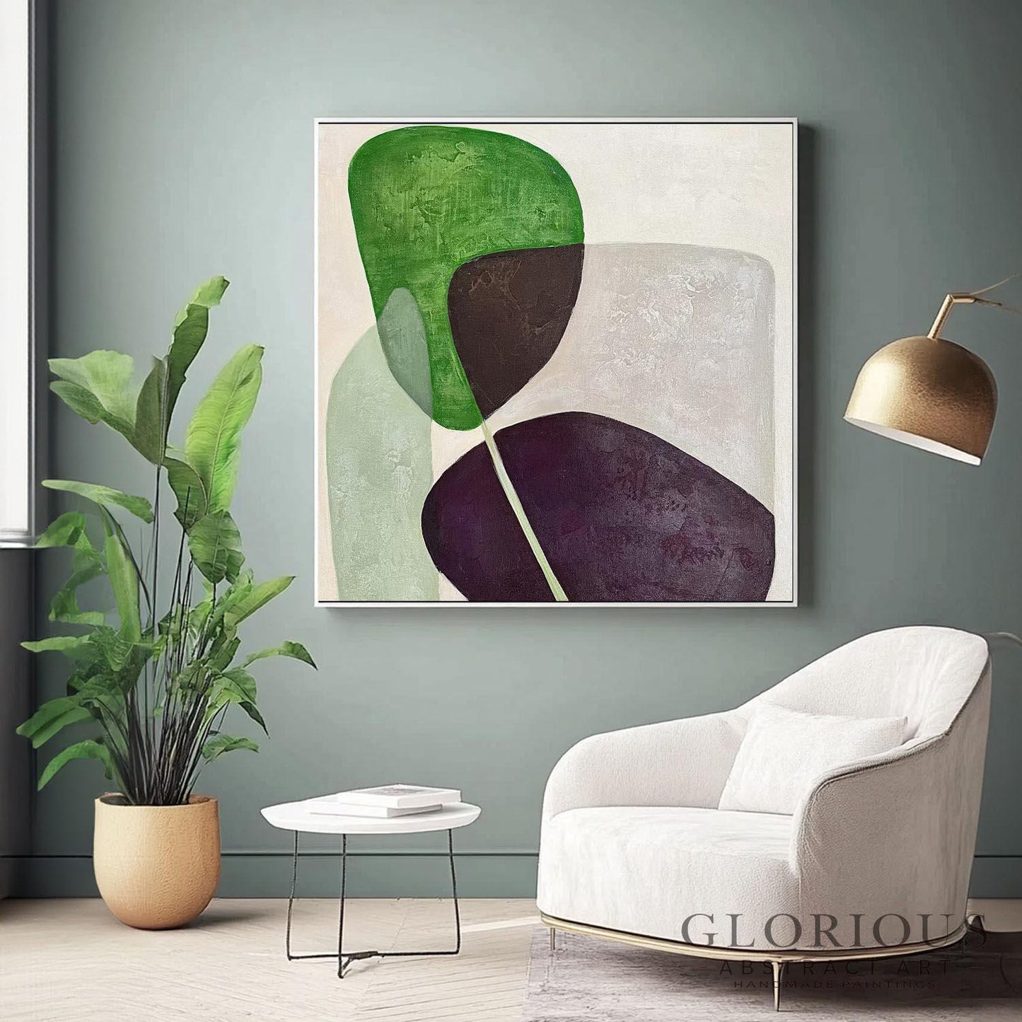 Green Purple Abstract Wall Art, Minimalist Geometric Canvas Painting, Modern Earth Tone Art, Brown Burgundy Decor, Contemporary Home  Decor