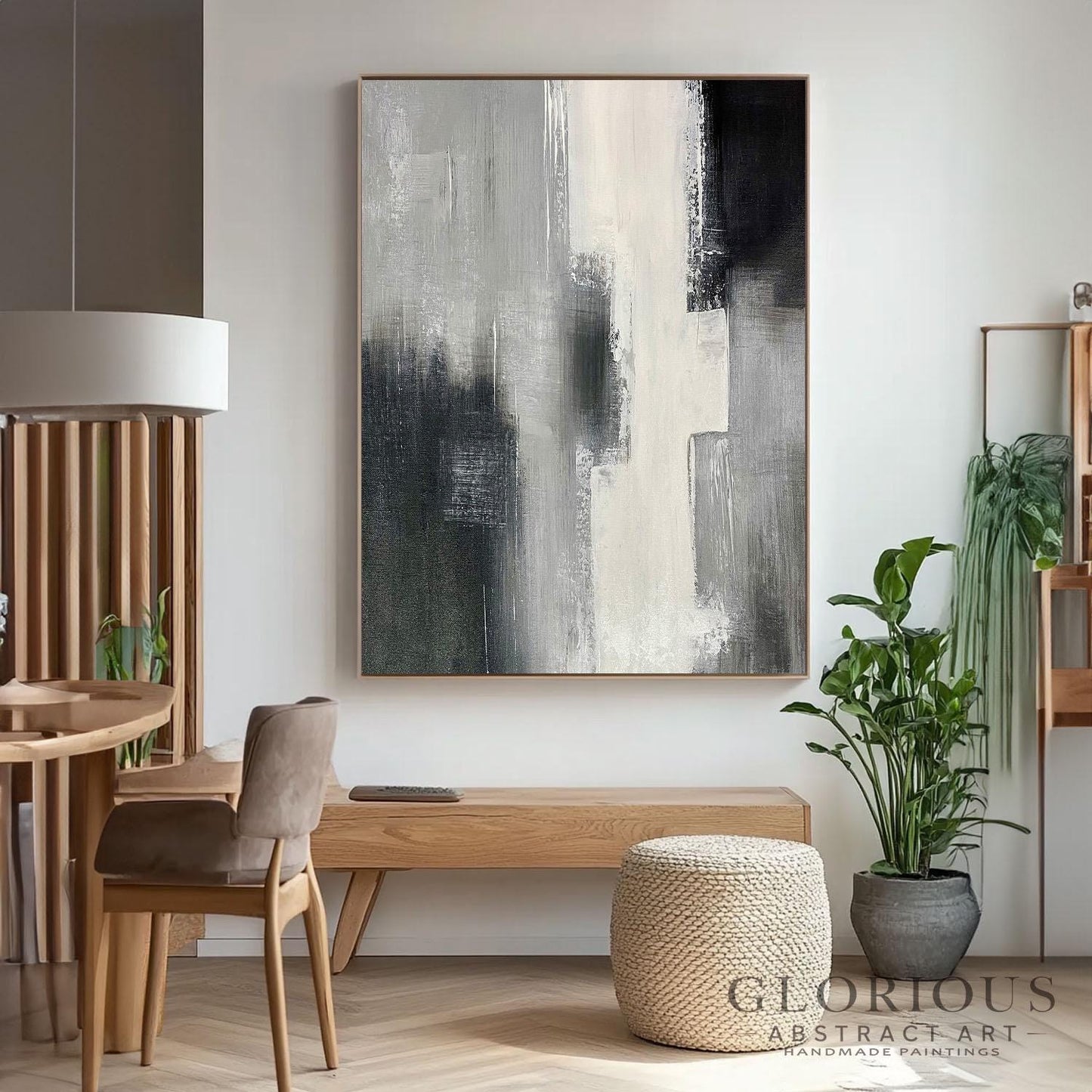 Black and White Abstract Wall Art | Modern Minimalist Canvas Painting | Textured Gray Neutral Wall Decor for Living Room Office Bedroom