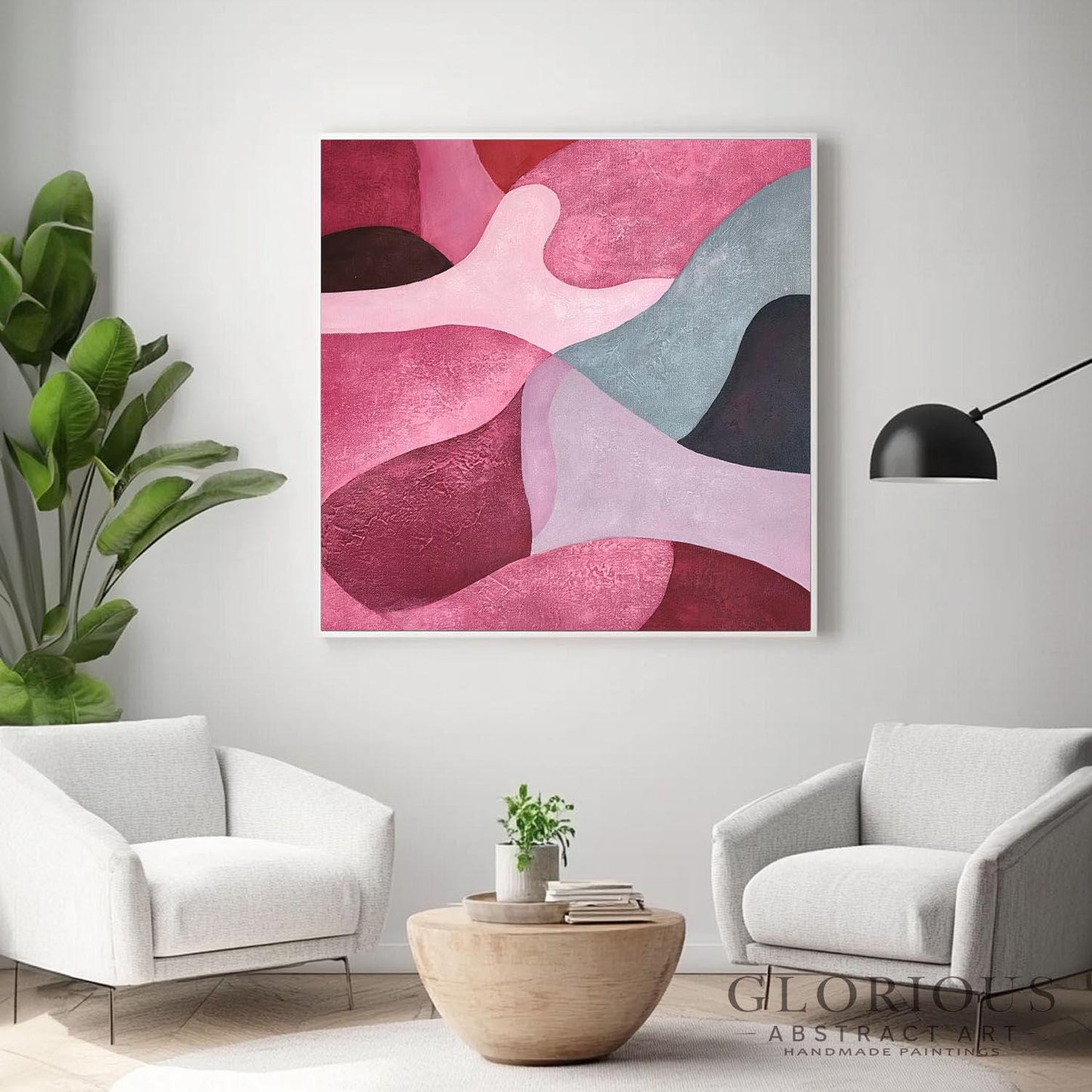 Pink and Gray Abstract Wall Art, Modern Minimalist Painting, Large Canvas Art, Contemporary Home Decor, Living Room Bedroom Art, Pink art