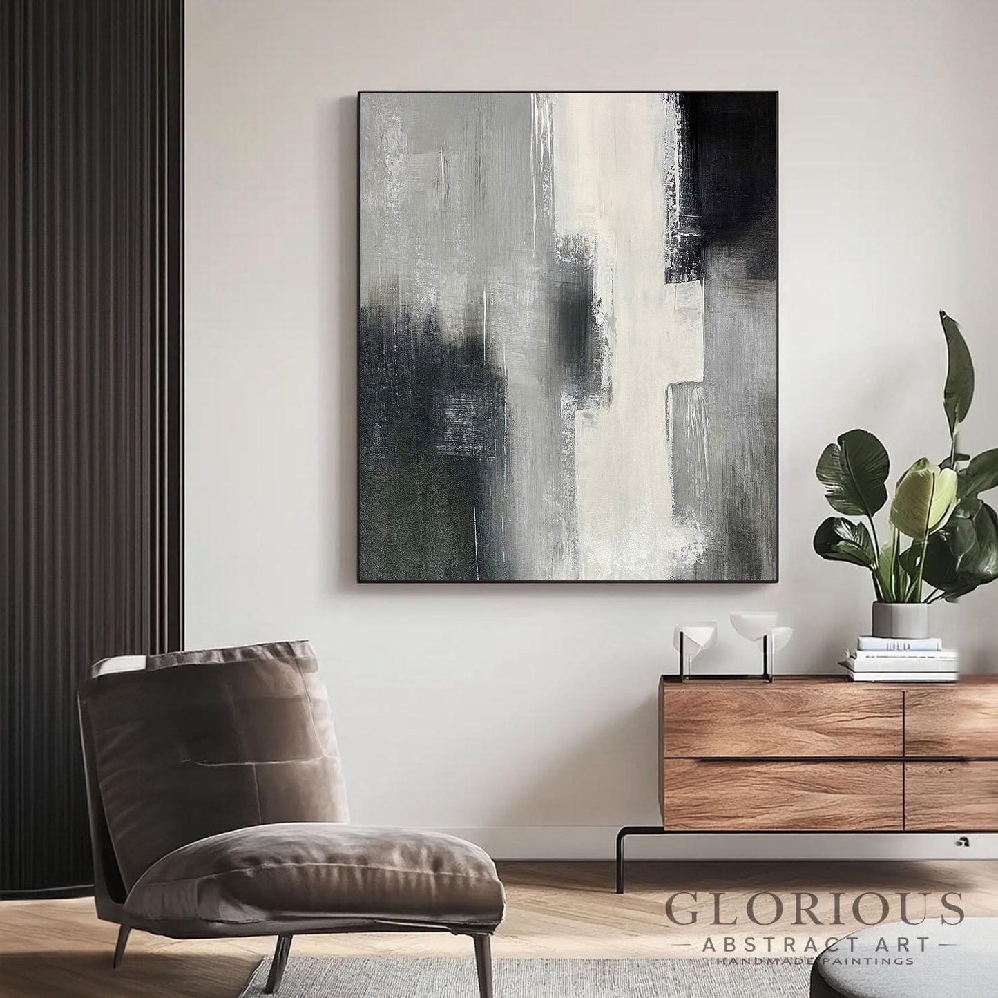 Black and White Abstract Wall Art | Modern Minimalist Canvas Painting | Textured Gray Neutral Wall Decor for Living Room Office Bedroom
