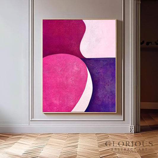 Purple Pink Abstract Wall Art | Modern Geometric Canvas Painting | Navy Blue Minimalist Decor | Statement Piece