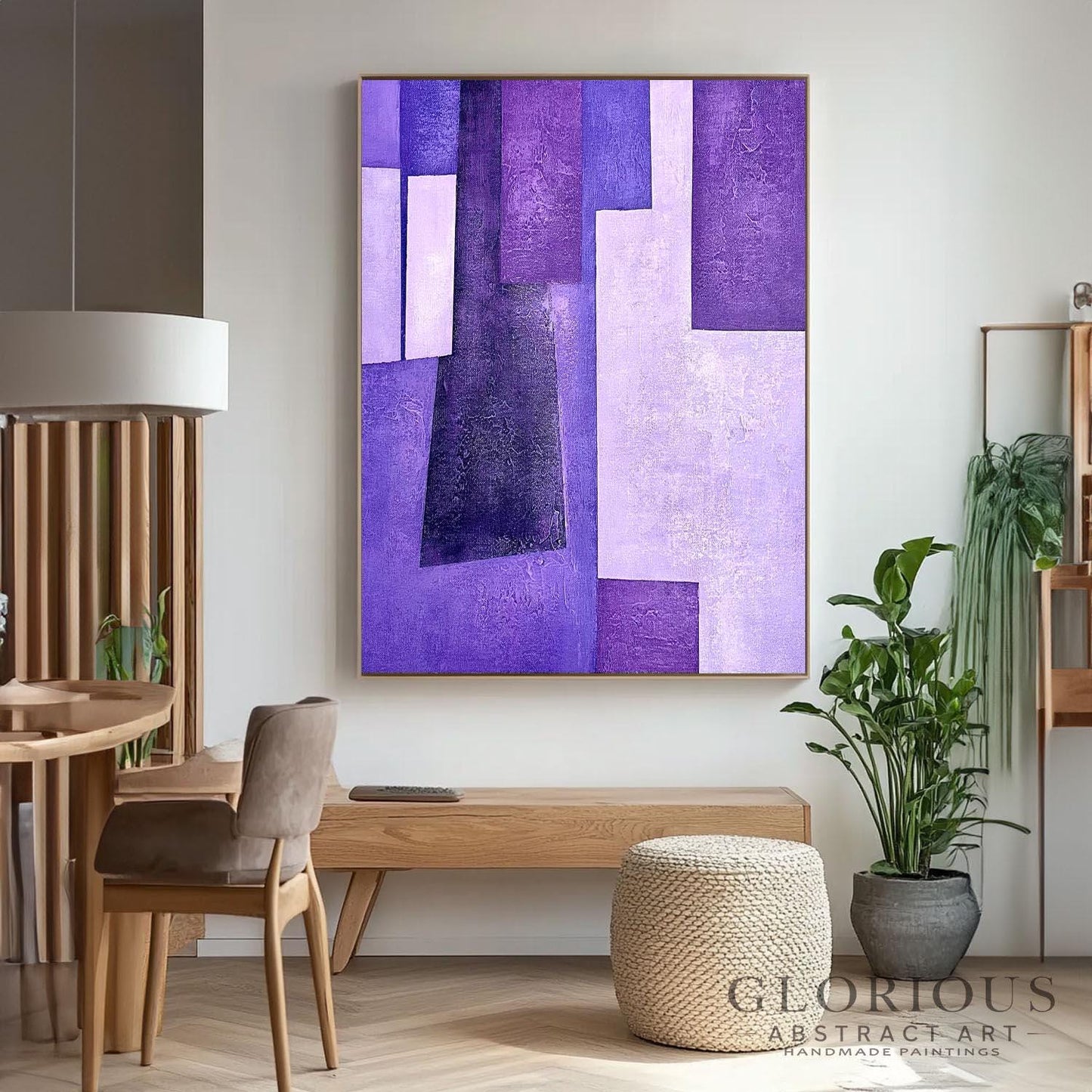 Purple Abstract Wall Art, Lavender Geometric Painting, Modern Canvas Art, Textured Acrylic Painting, Bedroom Wall Decor, Living Room Decor
