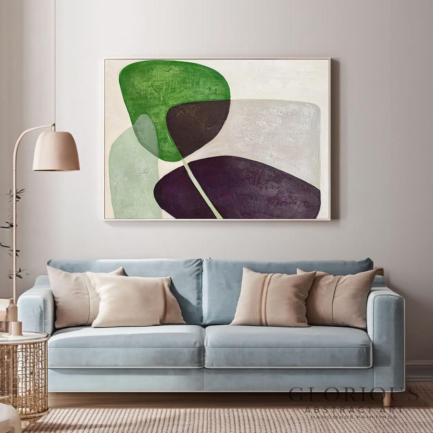 Green Purple Abstract Wall Art, Minimalist Geometric Canvas Painting, Modern Earth Tone Art, Brown Burgundy Decor, Contemporary Home  Decor