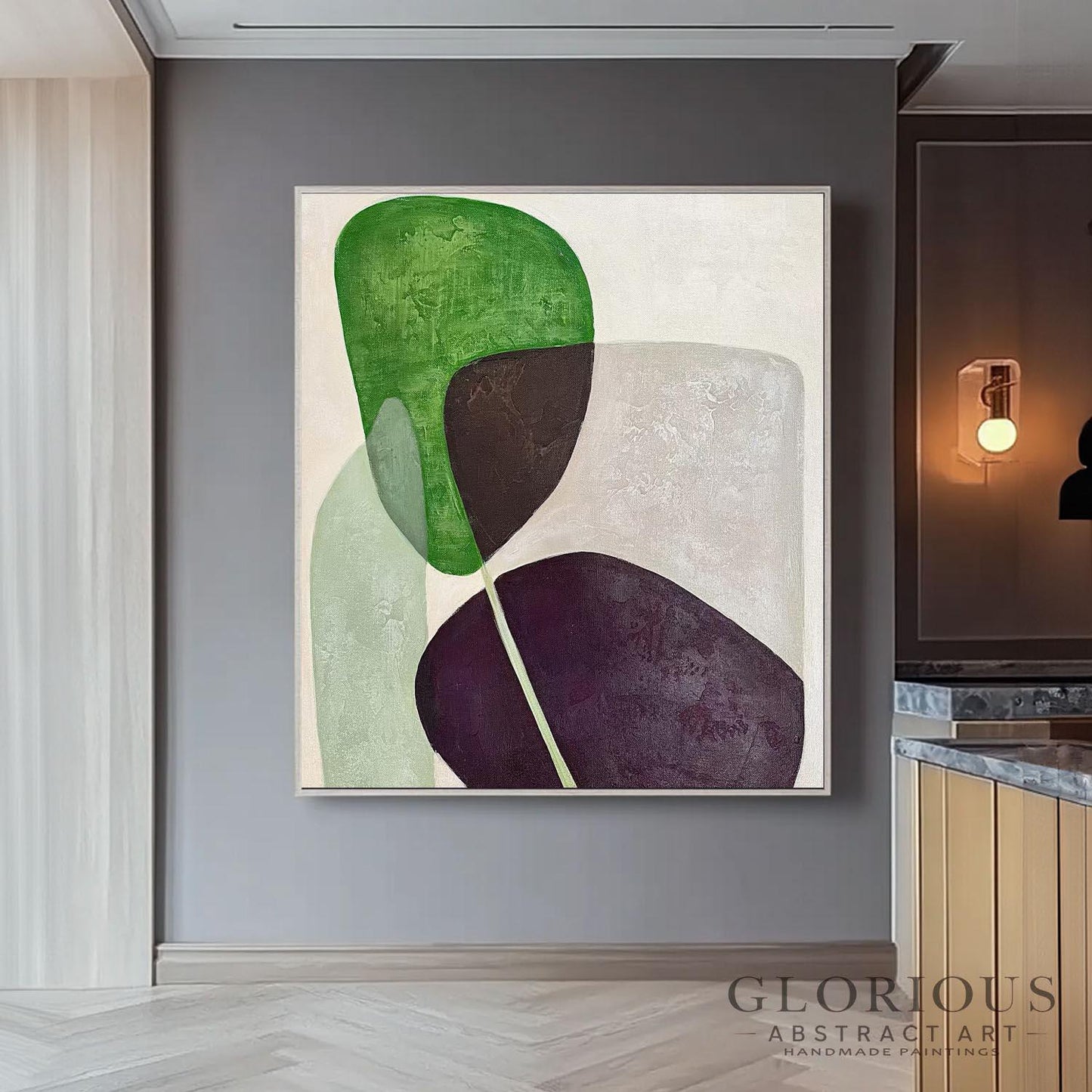 Green Purple Abstract Wall Art, Minimalist Geometric Canvas Painting, Modern Earth Tone Art, Brown Burgundy Decor, Contemporary Home  Decor