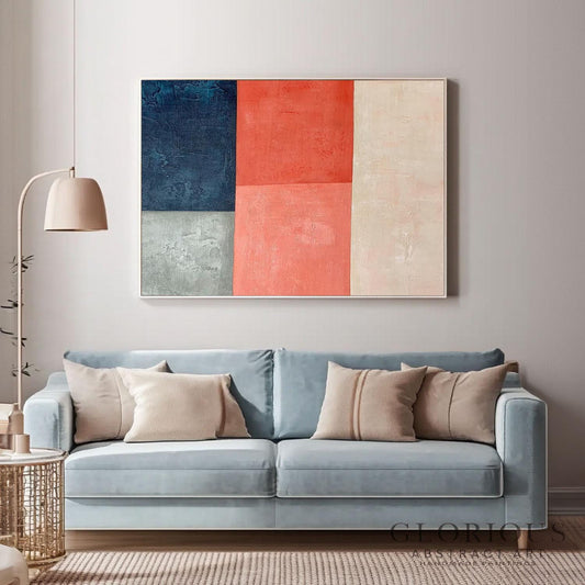 Navy Blue Coral Abstract Wall Art, Minimalist Color Block Painting, Modern Home Decor, Large Canvas Art, large canvas art, Modern wall decor
