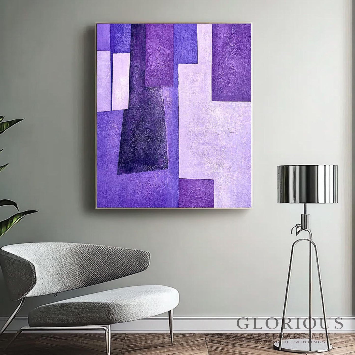Purple Abstract Wall Art, Lavender Geometric Painting, Modern Canvas Art, Textured Acrylic Painting, Bedroom Wall Decor, Living Room Decor