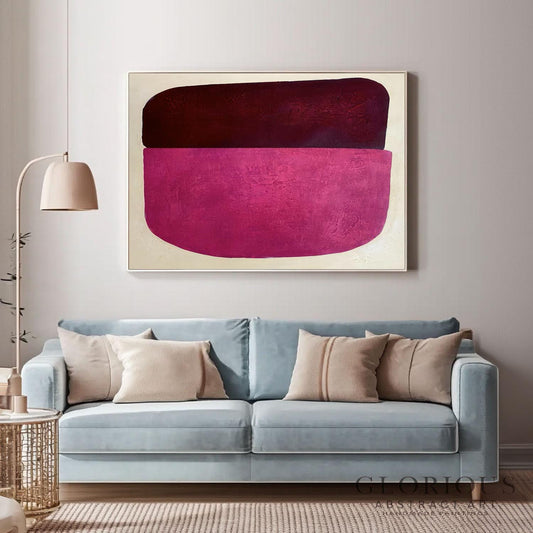 Burgundy Pink Abstract Wall Art, Minimalist Canvas Painting, Modern Color Block Art, Large Living Room Decor, Handmade Acrylic Art, wall art