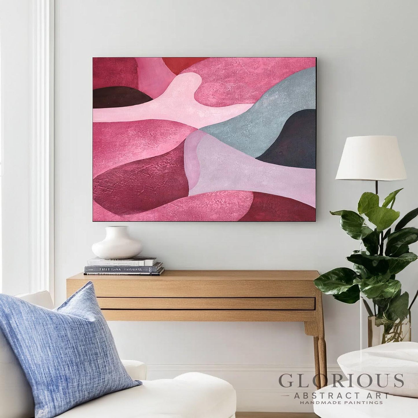 Pink and Gray Abstract Wall Art, Modern Minimalist Painting, Large Canvas Art, Contemporary Home Decor, Living Room Bedroom Art, Pink art