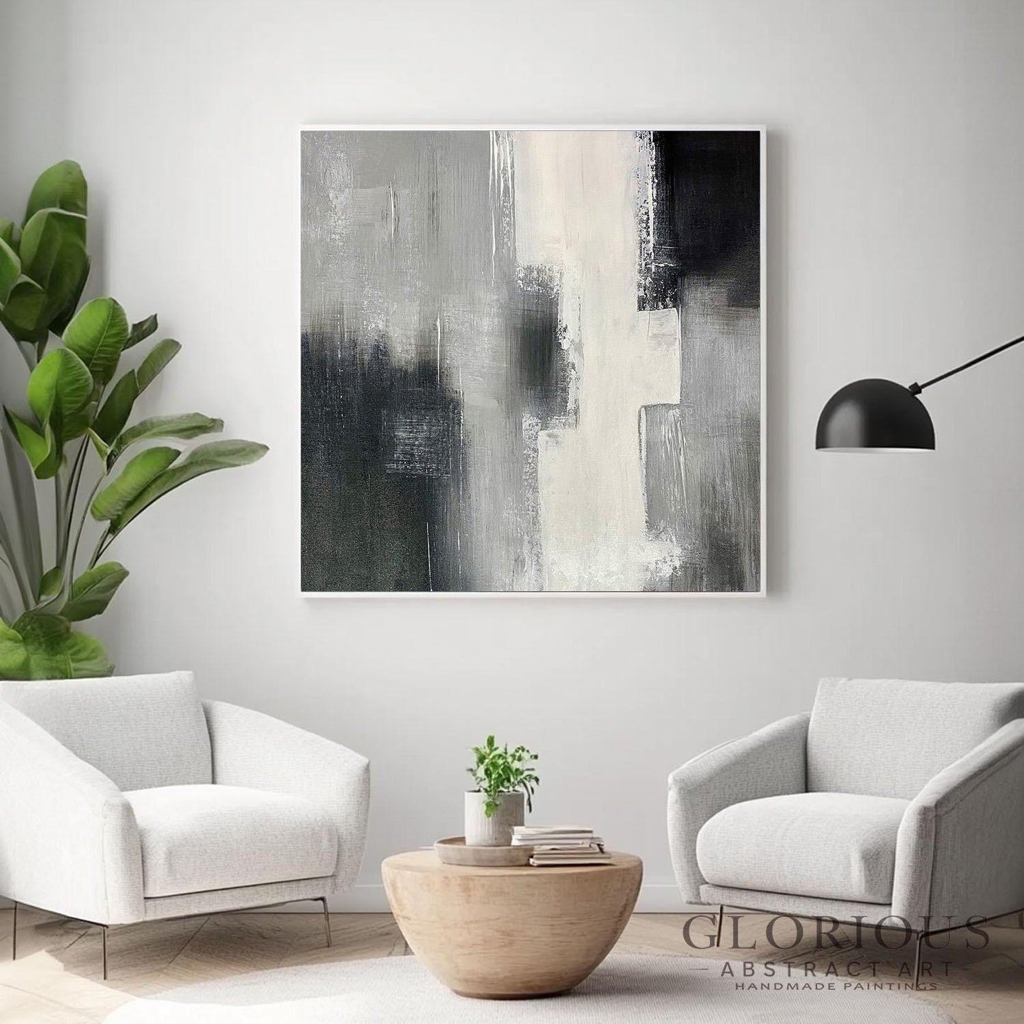 Black and White Abstract Wall Art | Modern Minimalist Canvas Painting | Textured Gray Neutral Wall Decor for Living Room Office Bedroom