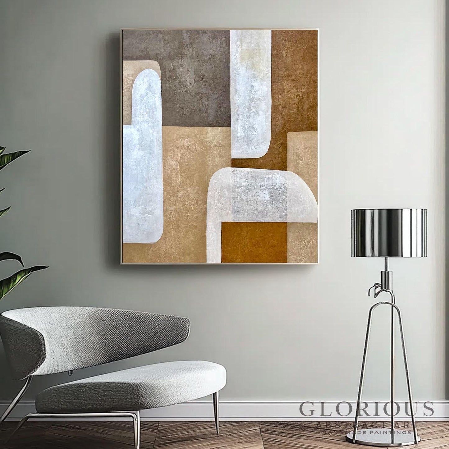 Brown Beige Abstract Wall Art, Minimalist Geometric Painting, Modern Neutral Canvas Art, Large Earth Tone Decor for Living Room Original Art