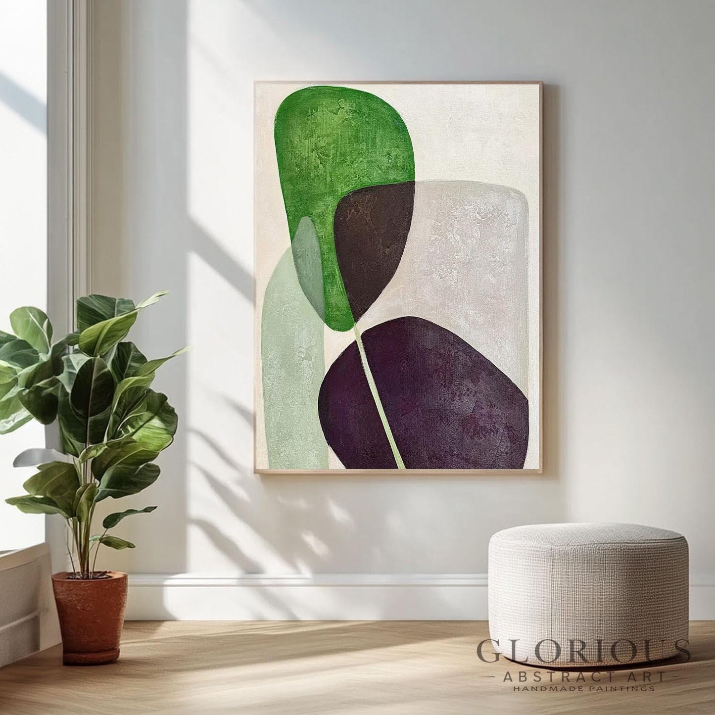Green Purple Abstract Wall Art, Minimalist Geometric Canvas Painting, Modern Earth Tone Art, Brown Burgundy Decor, Contemporary Home  Decor