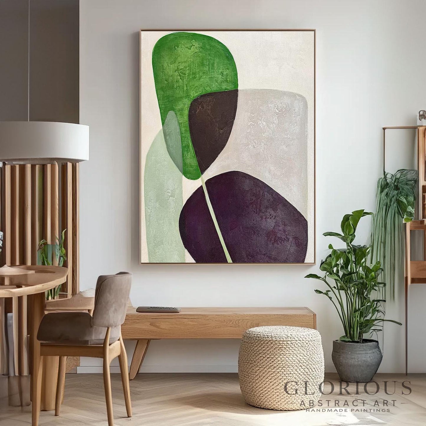 Green Purple Abstract Wall Art, Minimalist Geometric Canvas Painting, Modern Earth Tone Art, Brown Burgundy Decor, Contemporary Home  Decor