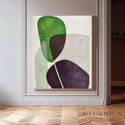 Green Purple Abstract Wall Art, Minimalist Geometric Canvas Painting, Modern Earth Tone Art, Brown Burgundy Decor, Contemporary Home  Decor