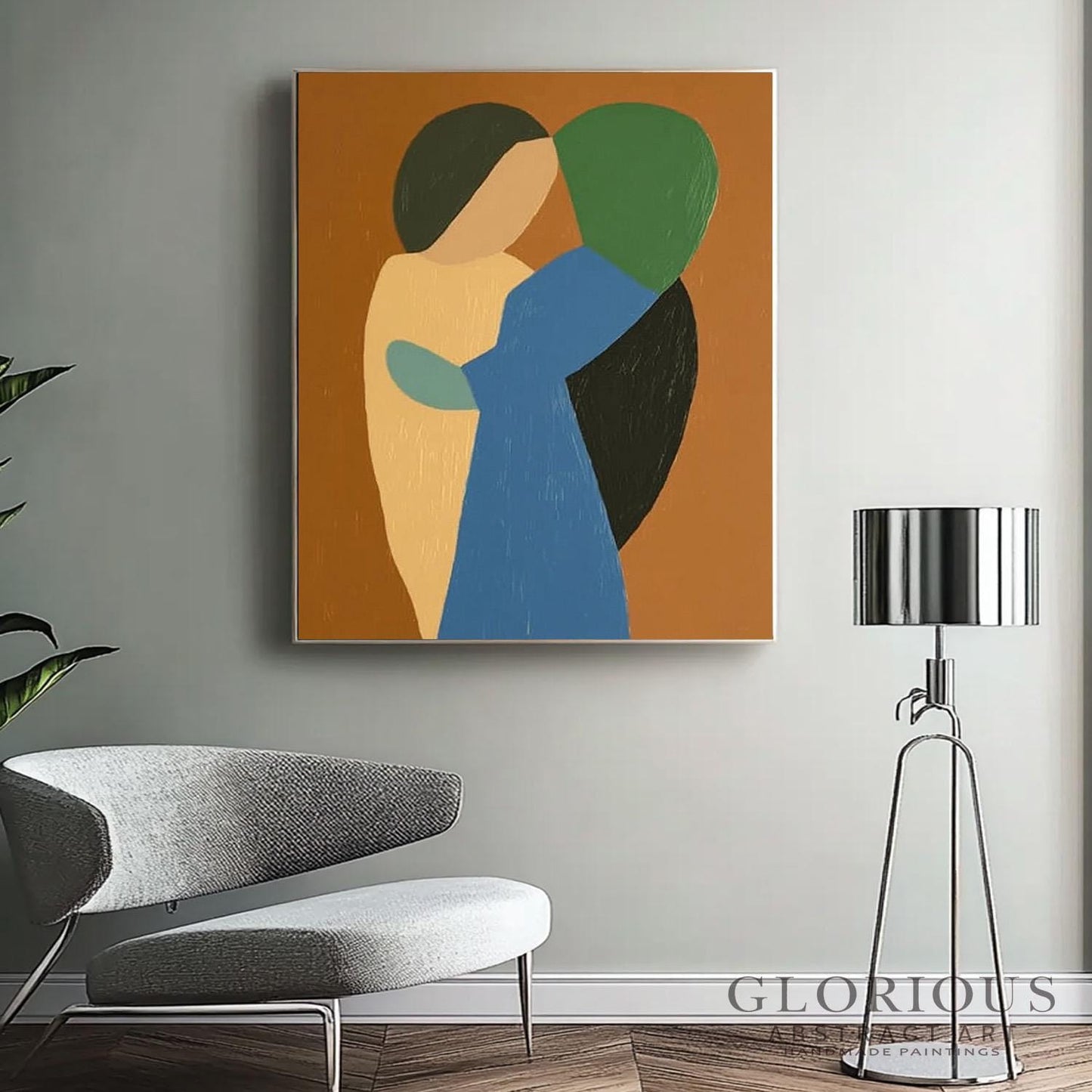 Blue Green Abstract Wall Art, Modern Geometric Painting, Minimalist Shapes Canvas Art, Earth Tone Decor, Original Acrylic Painting, Room Art