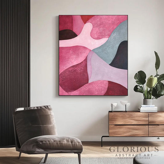 Pink and Gray Abstract Wall Art, Modern Minimalist Painting, Large Canvas Art, Contemporary Home Decor, Living Room Bedroom Art, Pink art