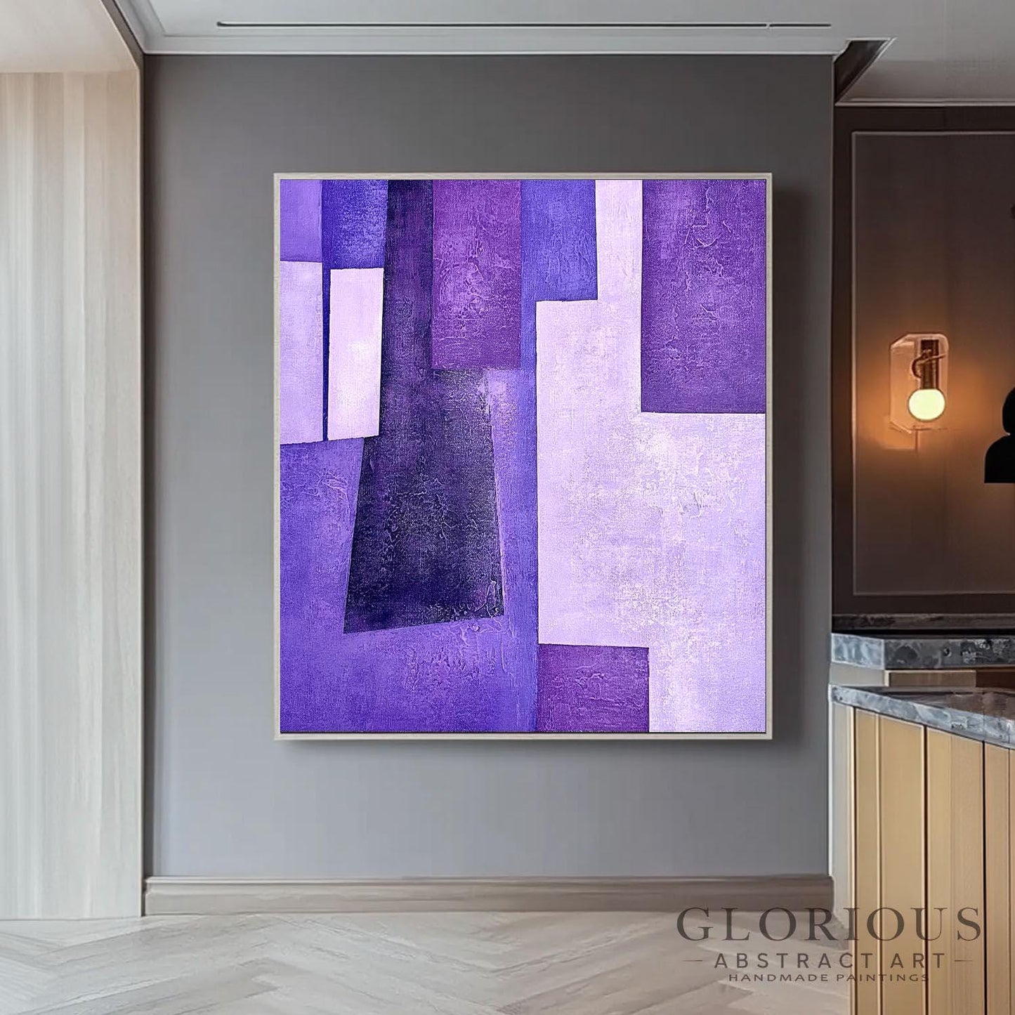 Purple Abstract Wall Art, Lavender Geometric Painting, Modern Canvas Art, Textured Acrylic Painting, Bedroom Wall Decor, Living Room Decor