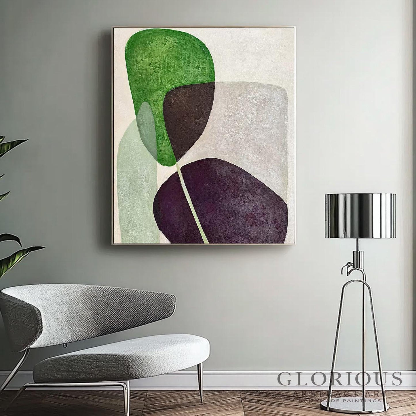 Green Purple Abstract Wall Art, Minimalist Geometric Canvas Painting, Modern Earth Tone Art, Brown Burgundy Decor, Contemporary Home  Decor