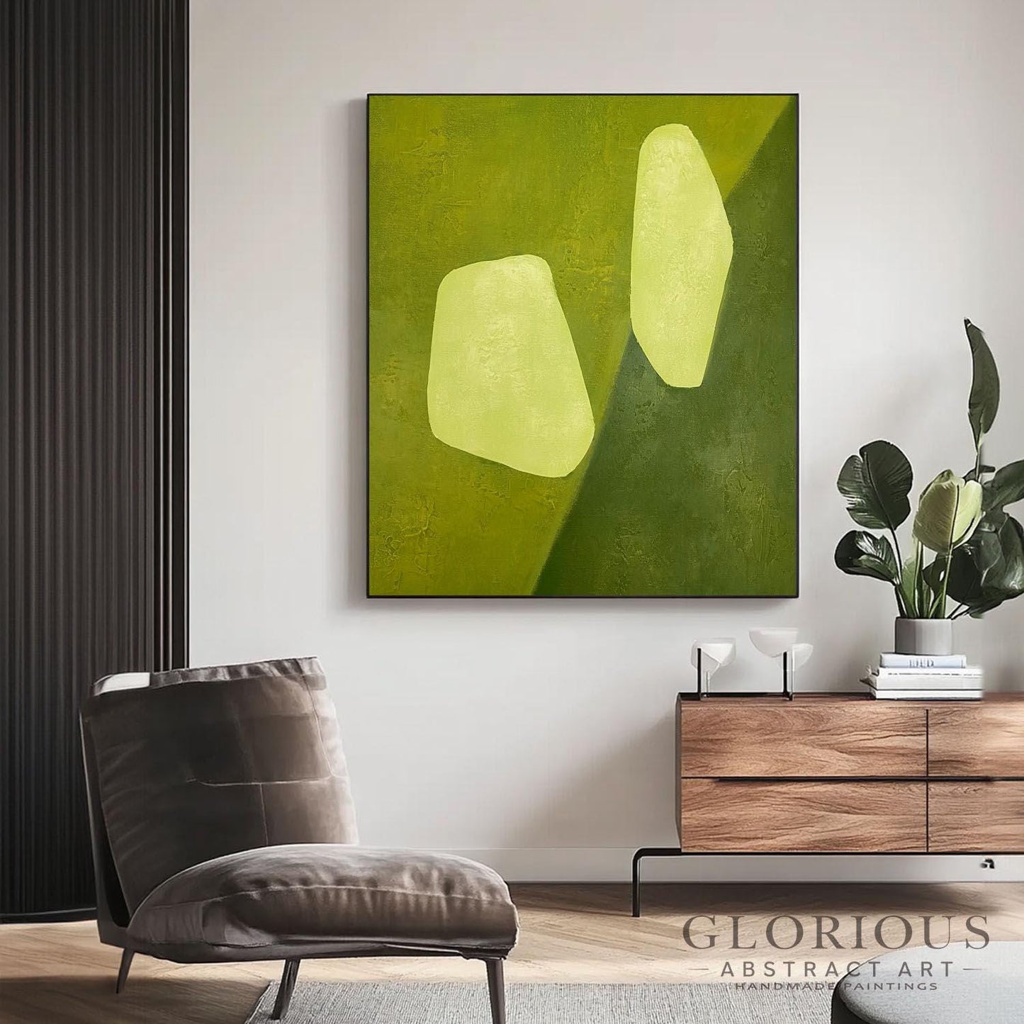 Sage Green Abstract Wall Art, Minimalist Canvas Painting, Modern Geometric Art, Large Textured Artwork for Living Room, Contemporary Decor
