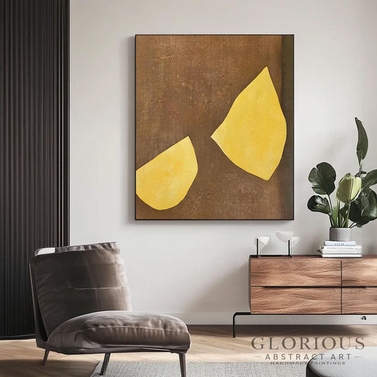 Brown and Gold Abstract Wall Art, Minimalist Geometric Canvas Painting, Modern Earth Tone Wall Decor, Large Living Room Art