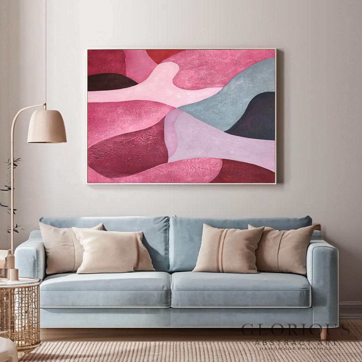 Pink and Gray Abstract Wall Art, Modern Minimalist Painting, Large Canvas Art, Contemporary Home Decor, Living Room Bedroom Art, Pink art