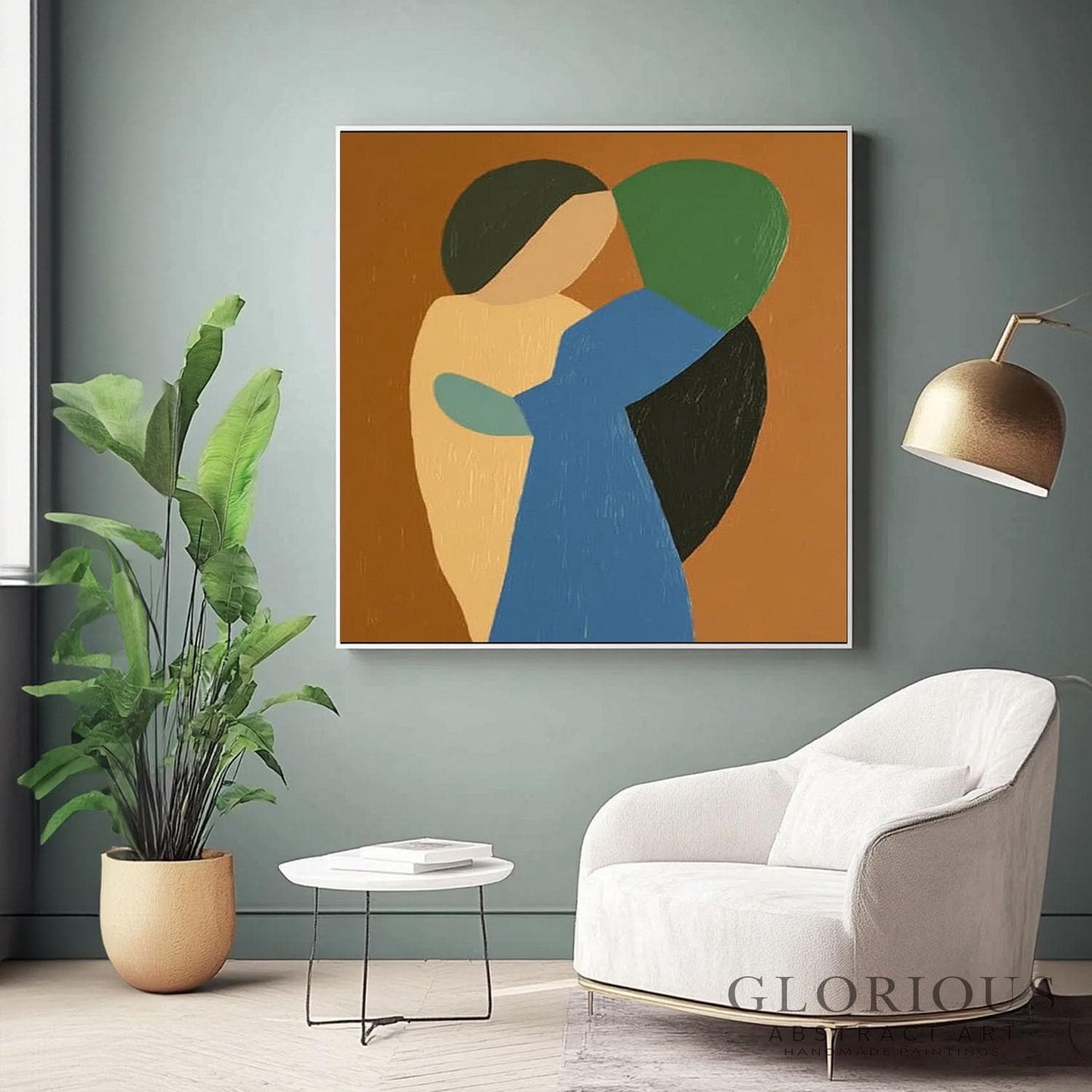 Blue Green Abstract Wall Art, Modern Geometric Painting, Minimalist Shapes Canvas Art, Earth Tone Decor, Original Acrylic Painting, Room Art
