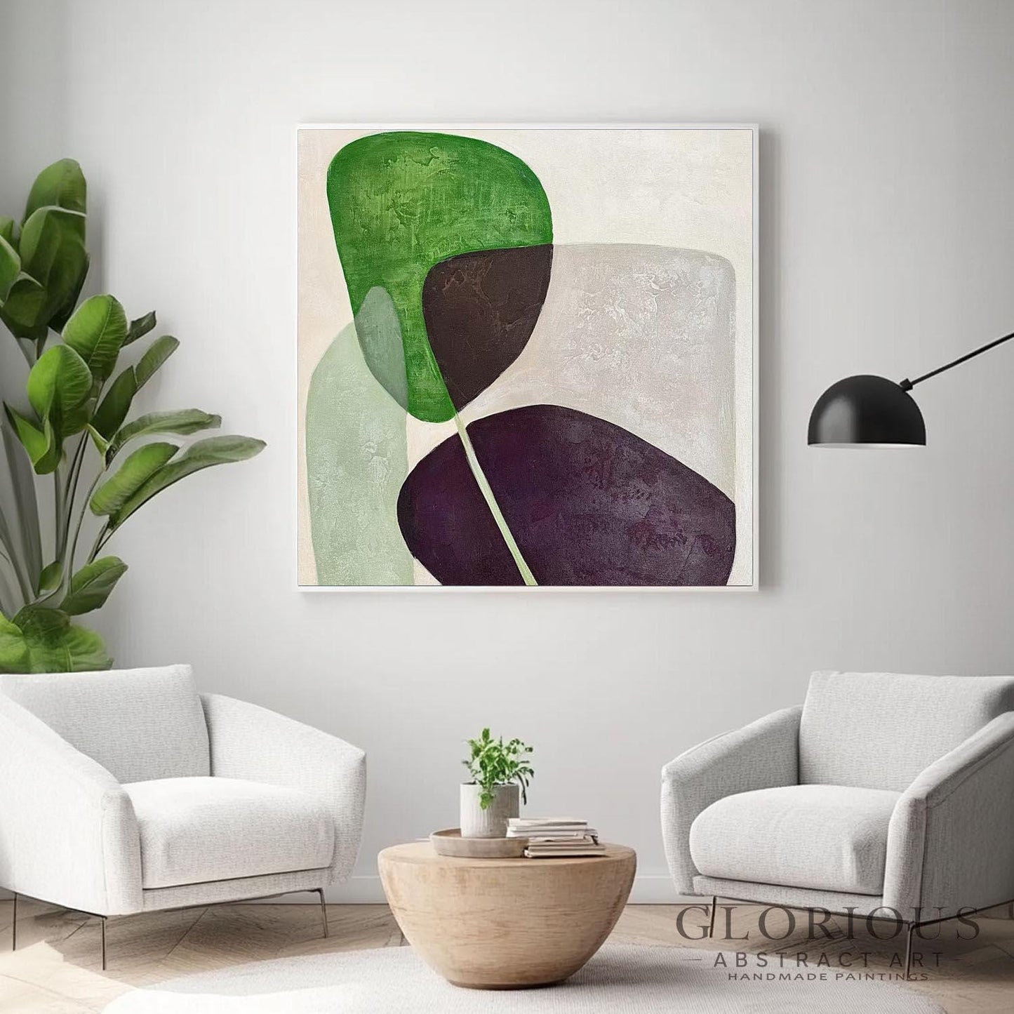 Green Purple Abstract Wall Art, Minimalist Geometric Canvas Painting, Modern Earth Tone Art, Brown Burgundy Decor, Contemporary Home  Decor
