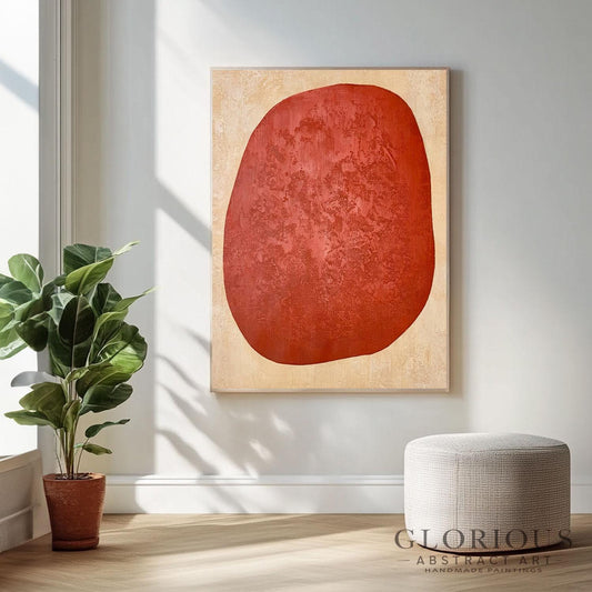 Red Abstract Circle Painting, Minimalist Wall Art, Modern Home Decor, Large Canvas Art, Wall Decor, Beige Red Abstract Art, Acrylic Painting