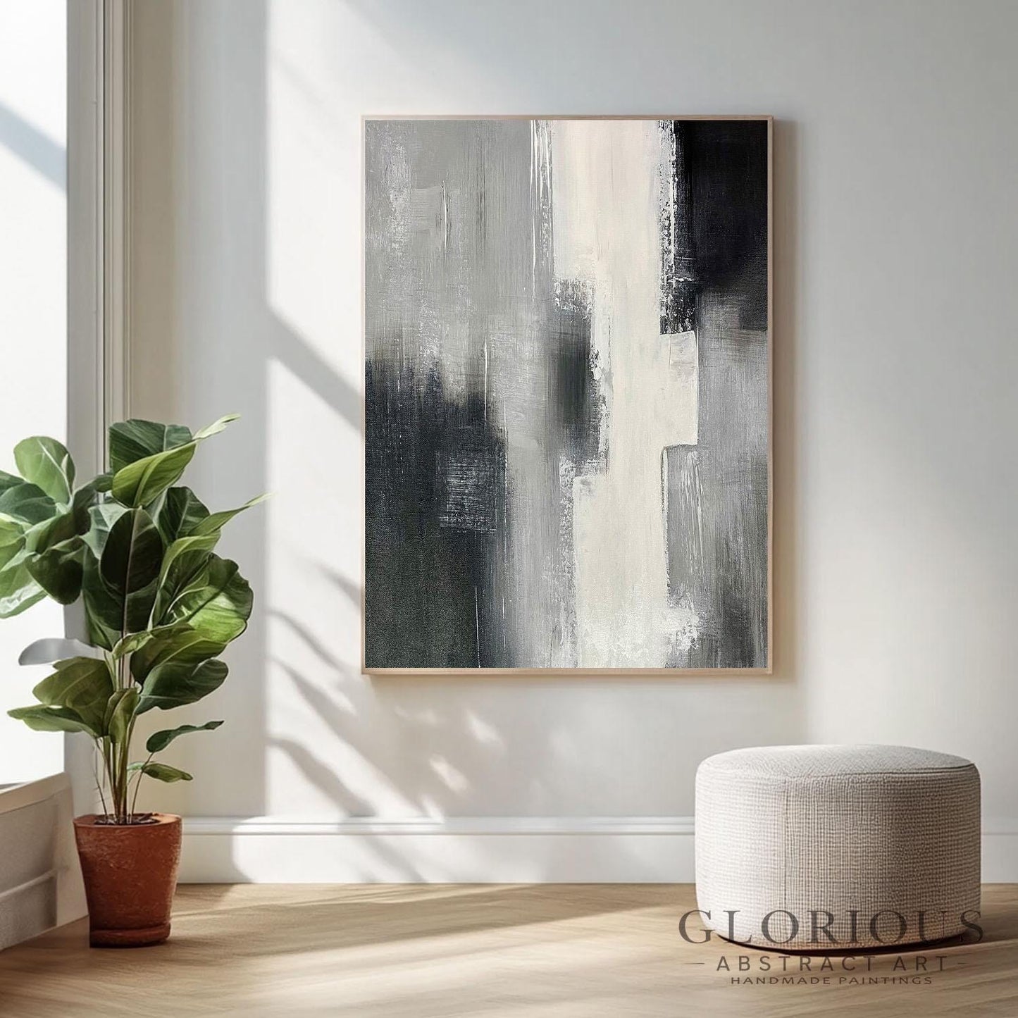 Black and White Abstract Wall Art | Modern Minimalist Canvas Painting | Textured Gray Neutral Wall Decor for Living Room Office Bedroom