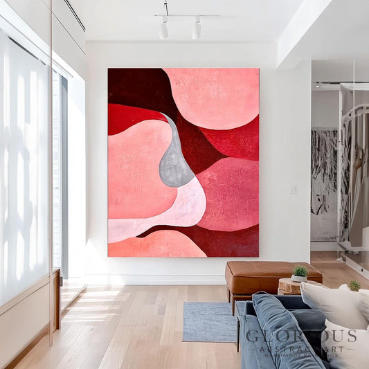 Pink Burgundy Abstract Wall Art, Modern Minimalist Painting, Large Geometric Canvas Art, Contemporary Home Decor, Living Room Bedroom Decor