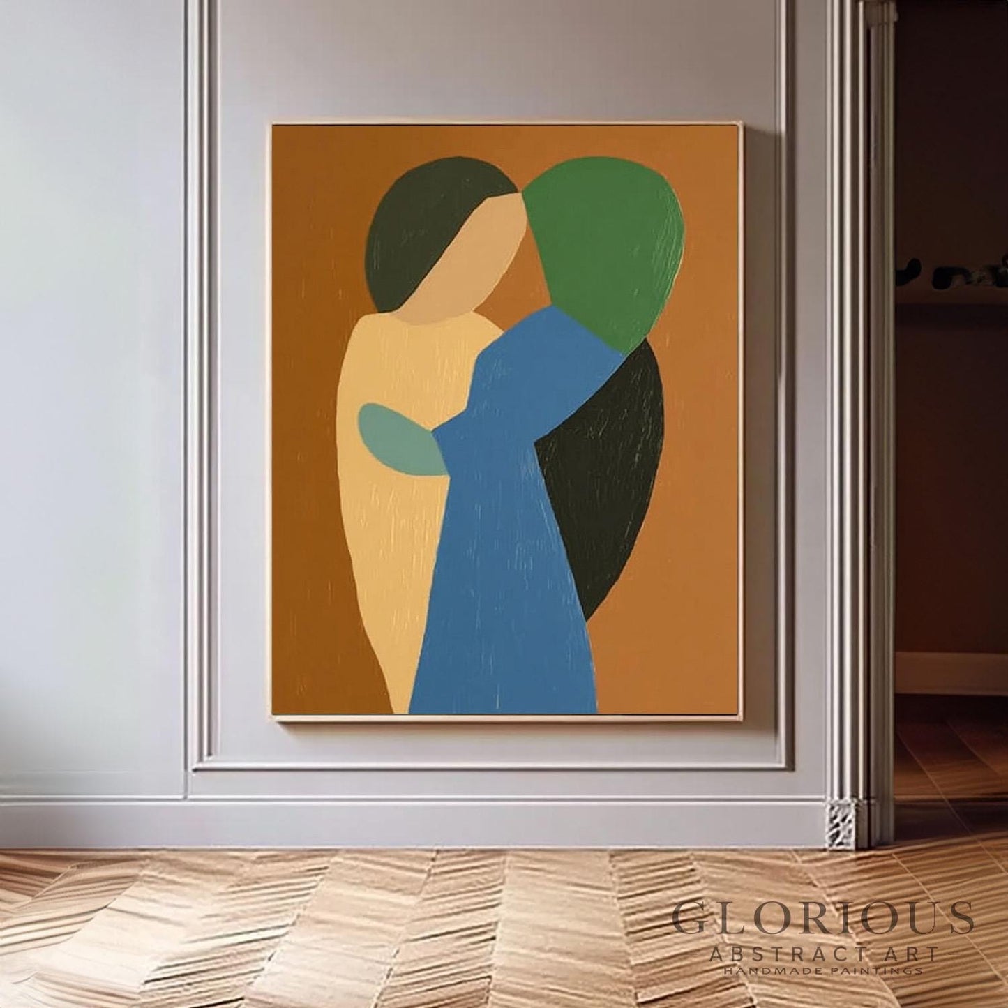 Blue Green Abstract Wall Art, Modern Geometric Painting, Minimalist Shapes Canvas Art, Earth Tone Decor, Original Acrylic Painting, Room Art